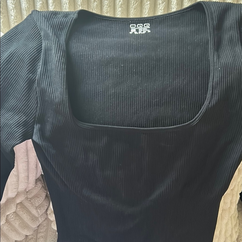 QVC Black Ribbed Knit Jumpsuit with Square Neckline